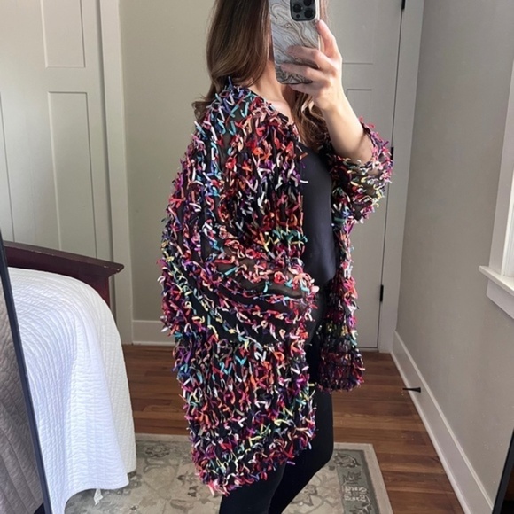 VINTAGE  Oscar de la Renta RARE 80s Sheer Black Bow Jacket Cardigan, Large - Picture 5 of 15